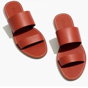 NWT Madewell Boardwalk double strap sandals slides flat 6.5 brick clay leather
